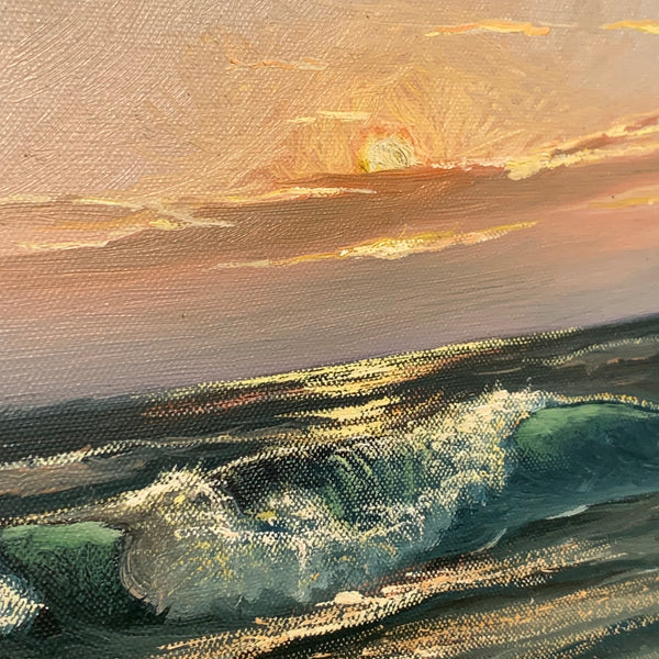 Ölgemälde Nordsee Wellenbild Sonnenuntergang von Karl Dirks