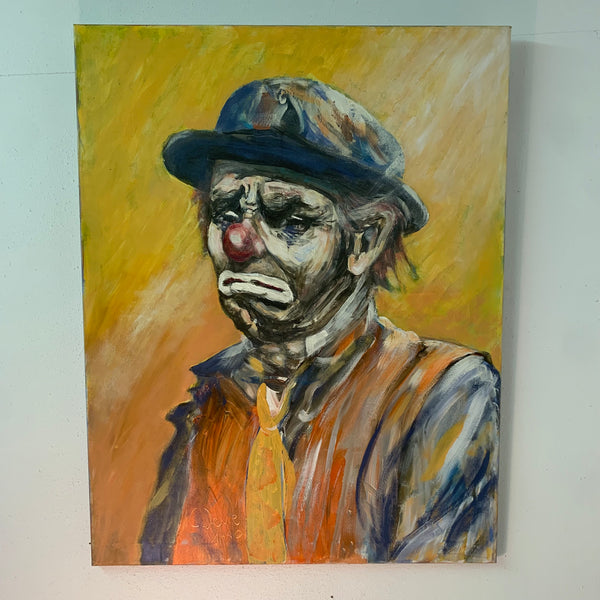 Vintage Gemälde Der traurige Clown