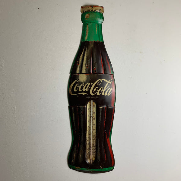 Vintage Blechschild mit Thermometer von Coca Cola