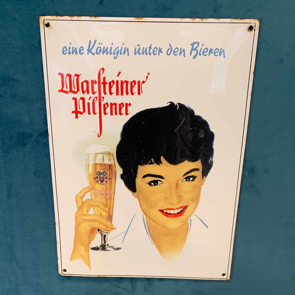 Emailleschild der Brauerei Warsteiner Trödelfuchs Vintage Shop