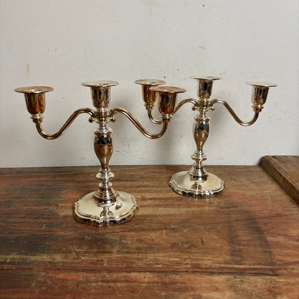 2 vintage dreiarmige versilberter Kerzenleuchter von WMF