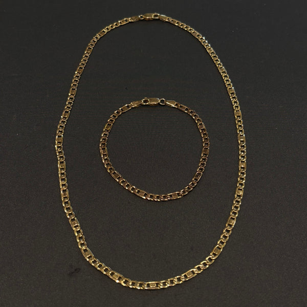Stäbchenpanzerkette mit passendem Armband aus 333er Gold