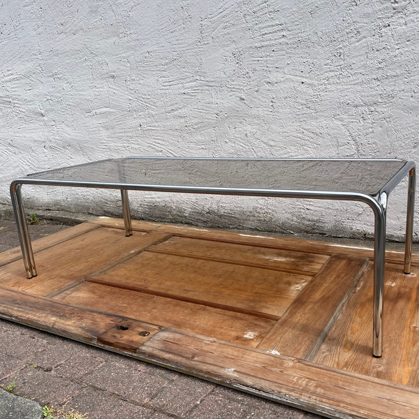 Vintage Space Age Couchtisch Stahlrohr Rauchglas
