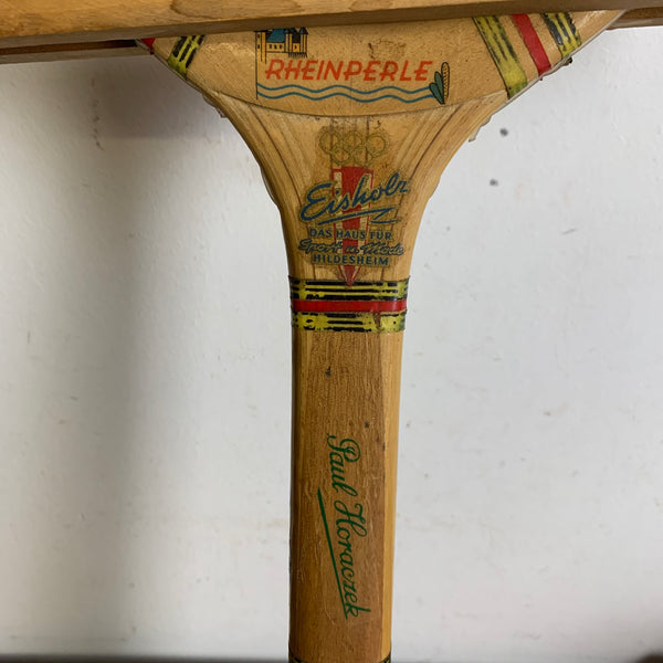 Vintage Holz Tennisschläger von Paul Horaczek mit Spannrahmen
