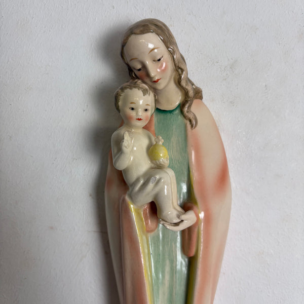 Vintage Wandkeramik Madonna mit Kind von Hummel