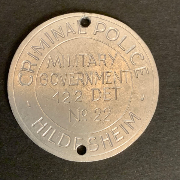 Historische Polizeidienstmarke Kriminalpolizei Hildesheim Nr. 23 Criminal Police Military Government 122 DET No 22