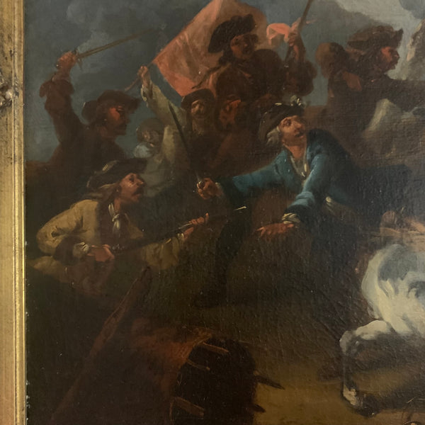 Ölgemälde Schlachtenszene in süditalienischer Abendlandschaft von Jacques Courtois