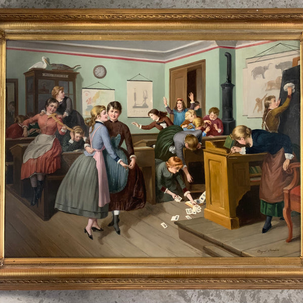 Ölgemälde Aufruhr in der Mädchenklasse von August Heinrich Mansfeld
