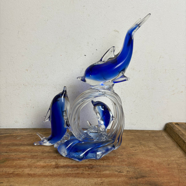 Vintage Murano Skulptur Delphine blau