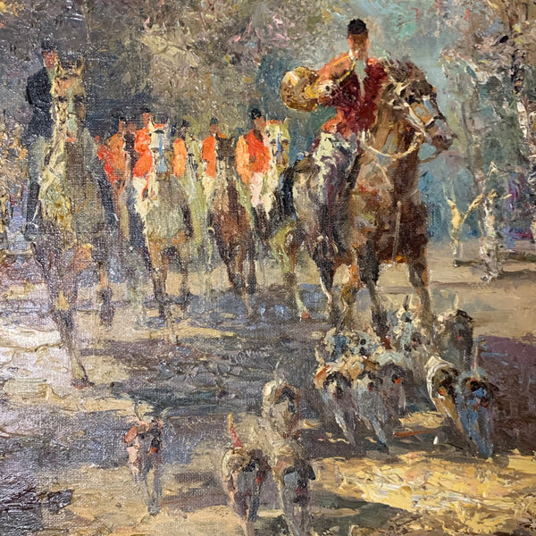 Ölgemälde Ausritt mit Meute von Ludwig Gschossmann