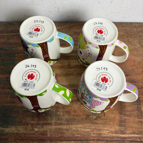 4er Set Kaffeebecher Tassen Eule