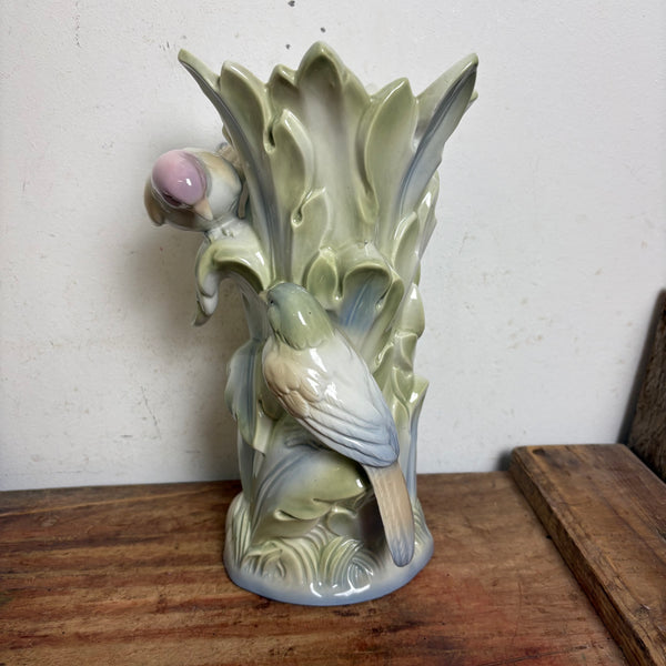 Vintage spanische Keramik Vase mit Vögeln