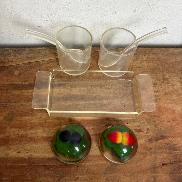 Vintage Marmeladendosen aus Acrylglas Erdbeere Brombeere