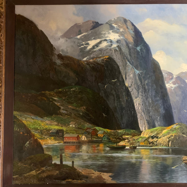 Ölgemälde Norwegisches Fischerdorf am Fjord von Johann Holmstedt