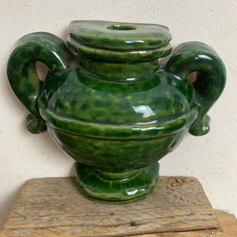 Vintage Keramik Wandvase von Thun Bozen grün