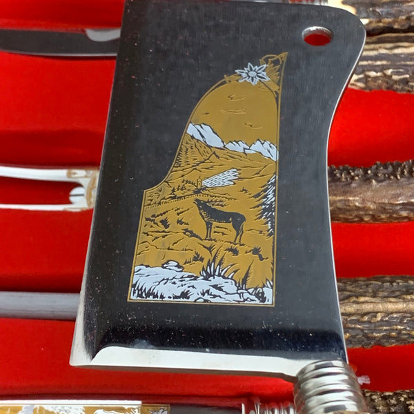 Vintage Jagd Tranchierbesteck mit Hirschhorn Griff von Dreizack
