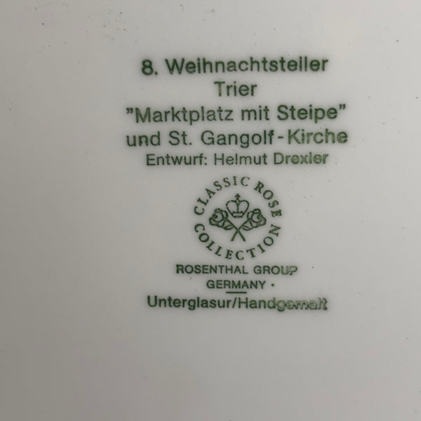 Vintage Classic Rose Weihnachtsteller 1981
Trier Marktplatz mit Steipe und St. Gangolf-Kirche von Helmut Drexler für Rosenthal