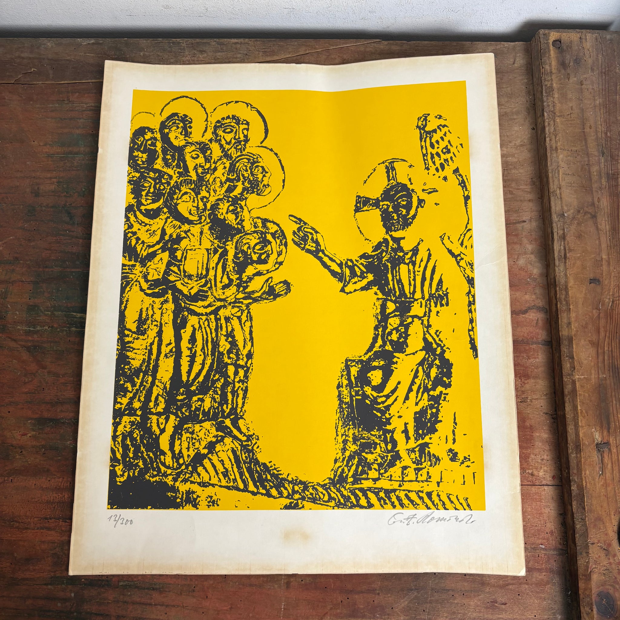 Lithographie Bernwardssäule Weltkulturerbe Hildesheimer Dom von Josef Albert Slominski