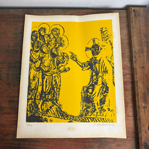 Lithographie Bernwardssäule Weltkulturerbe Hildesheimer Dom von Josef Albert Slominski