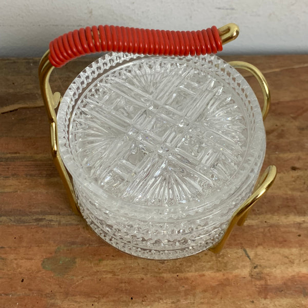 Mid Century Glas Untersetzer aus Bleikristall  im Drahtgestell