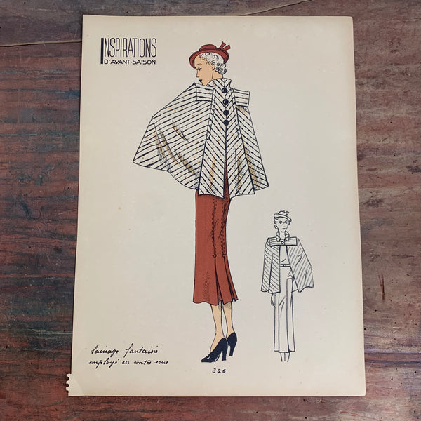 1930's French Art Deco Fashion Illustration Inspirations D'Avant Saison Blatt 326