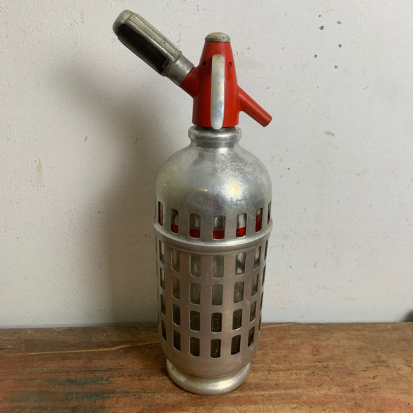 Vintage Mid Century Sodasyphon in Metallgitter