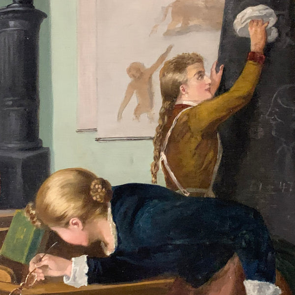 Ölgemälde Aufruhr in der Mädchenklasse von August Heinrich Mansfeld
