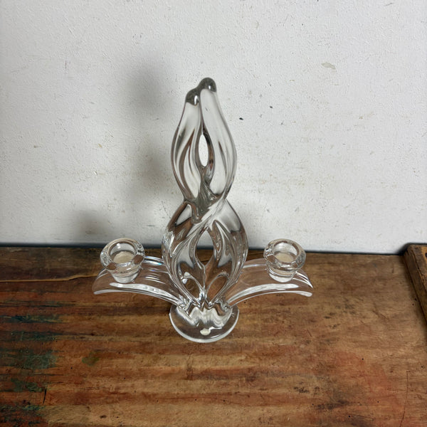 Vintage Kristallglas Kerzenleuchter von Art Vannes im Art Deco Stil