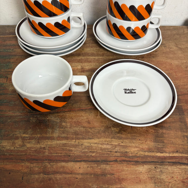 Vintage 6er Set Kaffeetassen mit Untertassen von Walküre Bayreuth Porzellan für Tchibo
