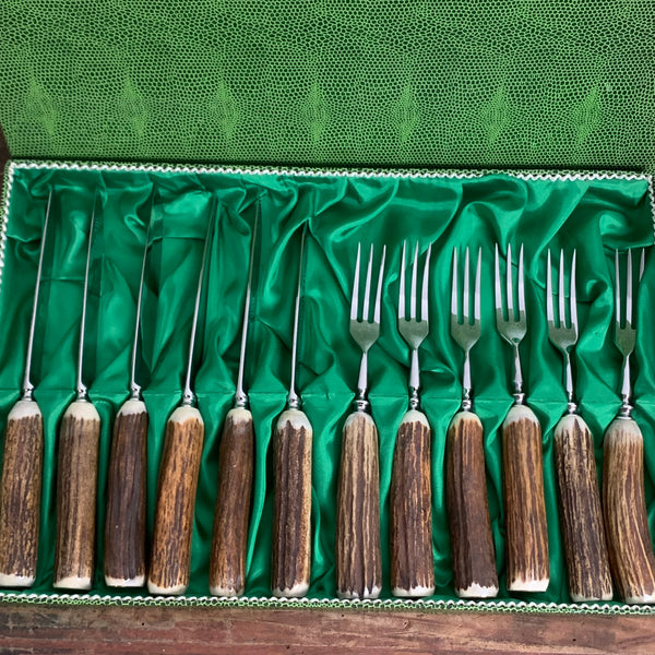 Vintage Jagd Besteck Baron mit Hirschhorn Griff von Solingen