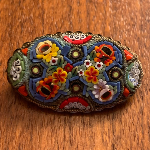 Vintage Mikromosaik Brosche Millefiori aus Italien