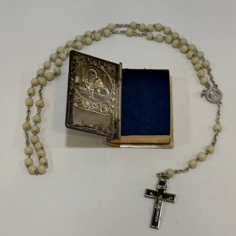 Vintage Rosenkranzdose mit Rosenkranz