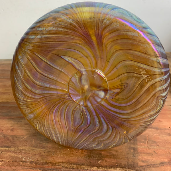 Vintage Czech Art Glass Irisierende Wellen Vase von Igor Muller