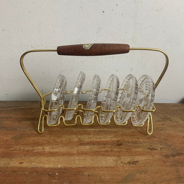 Mid Century Glas Untersetzer aus Bleikristall  im Drahtgestell