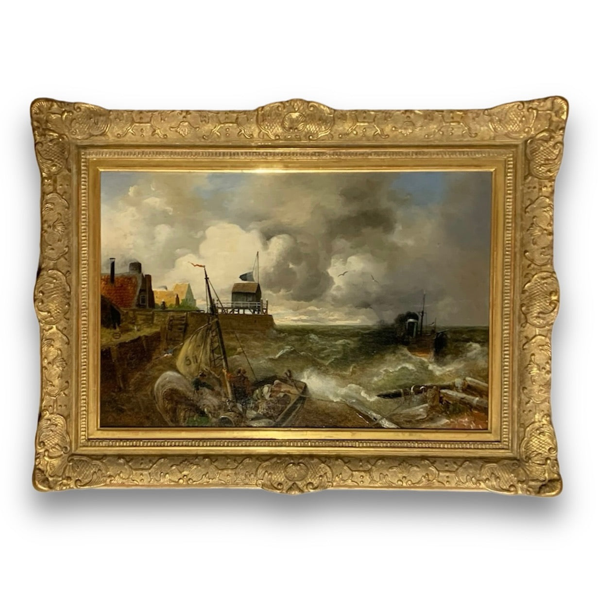 Ölgemälde Aufkommender Sturm über dem Küstenhafen von Andreas Achenbach