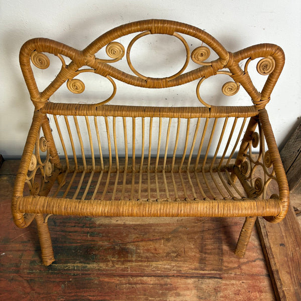 Vintage Rattan Peacock Magazine Rack Paravent Emanuelle