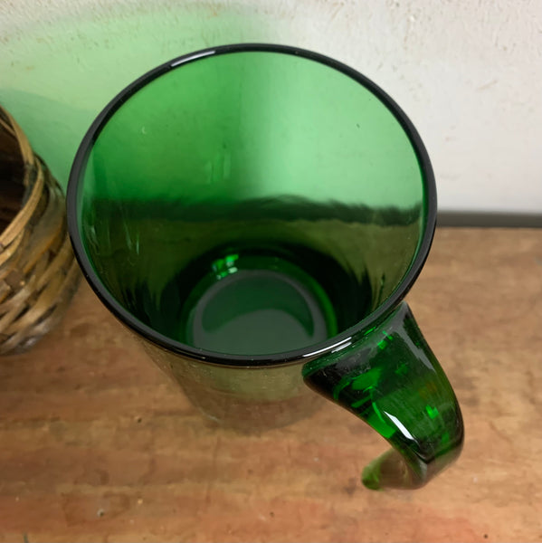 6 Vintage Gläser aus grünem Glas mit Korbgeflecht Vetro Verde di Empoli