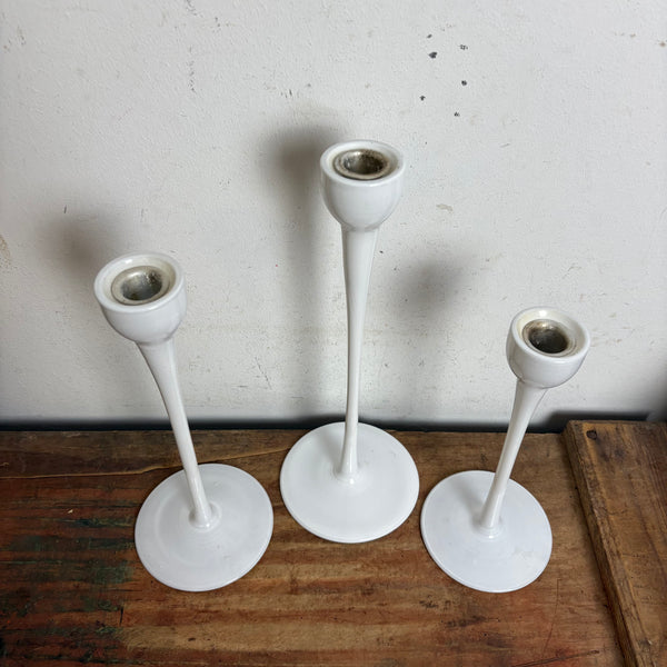 3 vintage weiße Glas Kerzenständer Blomster Ikea