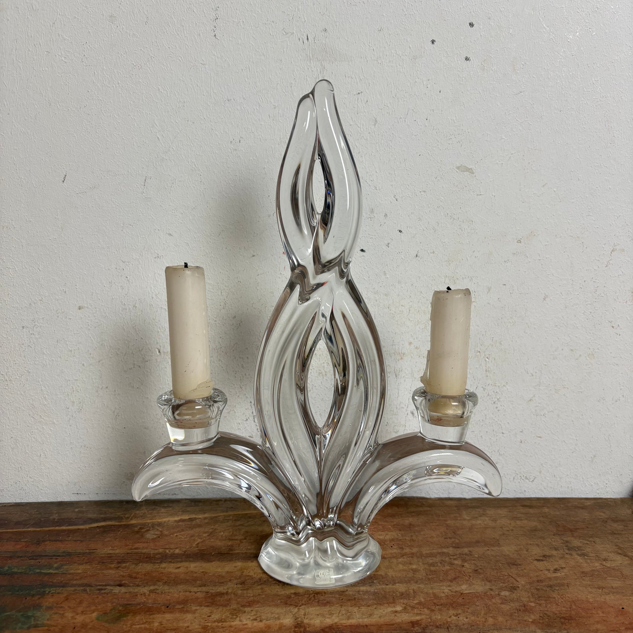 Vintage Kristallglas Kerzenleuchter von Art Vannes im Art Deco Stil