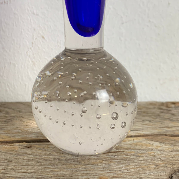 Orchideenvase Solifleurvase Stangenvase Kugelfuß mit Bubbles blau