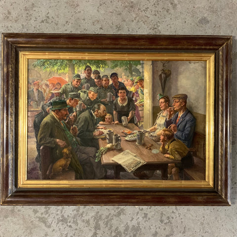 Ölgemälde Hofbräuhaus Szene mit Landser und Portait Künstler