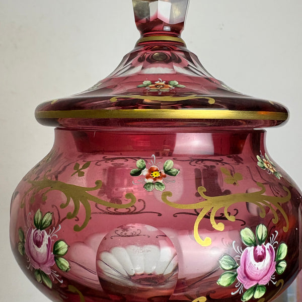 Antike Bonbonniere Böhmisches Kristallglas Deckeldose