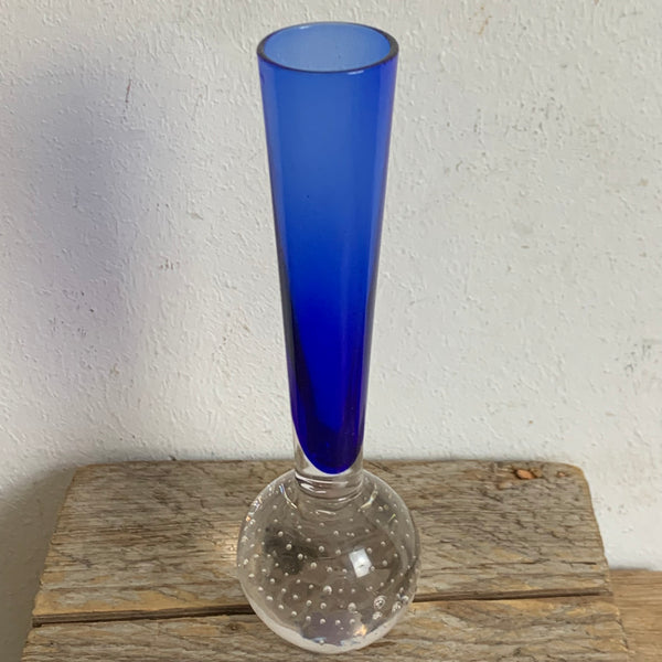 Orchideenvase Solifleurvase Stangenvase Kugelfuß mit Bubbles blau