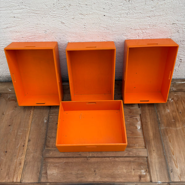 4 vintage Holz Stapelkisten von Ikea in orange