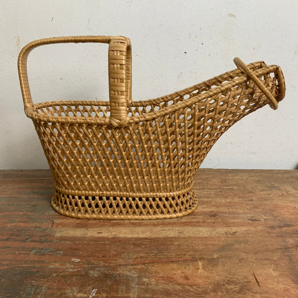 Vintage französischer Flaschenhalter aus Rattan