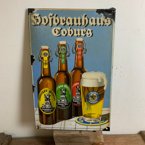 Vintage Emaille Schild Hofbrauhaus Coburg