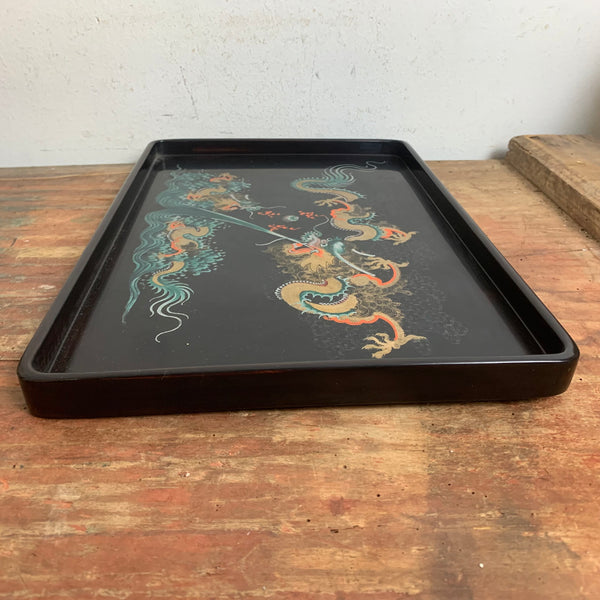 Vintage chinesisches Lack Tablett mit Drachen Motiv