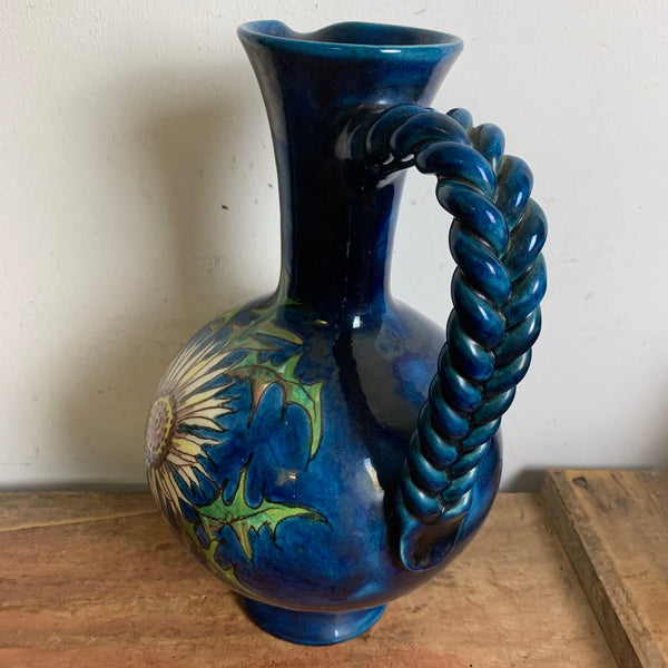 Vintage Keramik Vase Henkelkrug mit Distel Motiv von Hindelanger