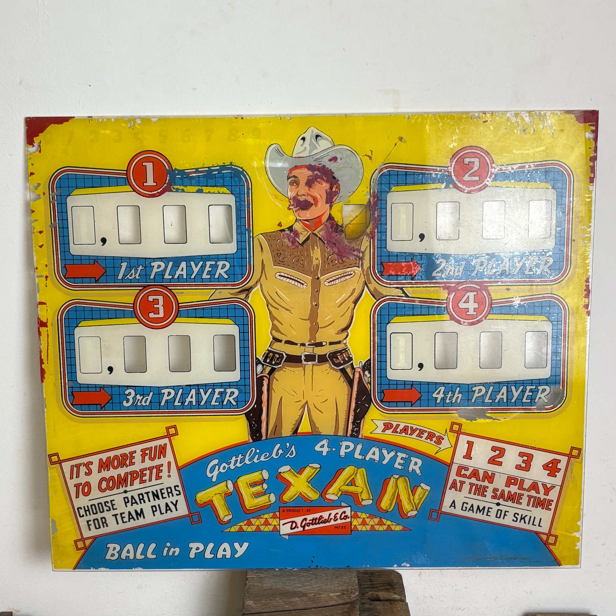 Vintage Pinball Backglass Flipperscheibe Gottlieb Texan