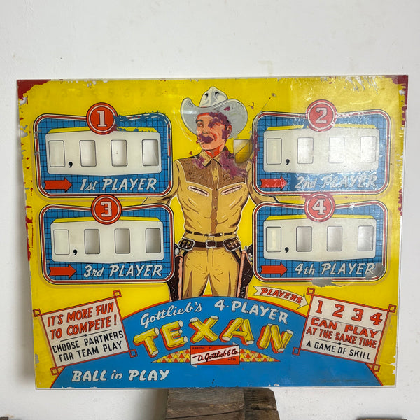 Vintage Pinball Backglass Flipperscheibe Gottlieb Texan